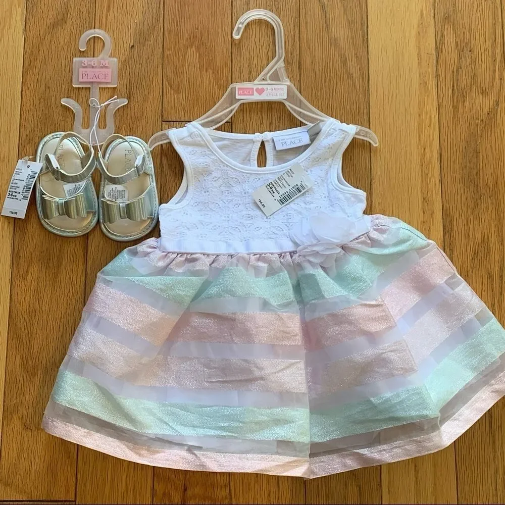 NWT • Childrens Place Lace Striped Dress + Sandals